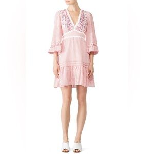 SALONI Red and White Embroidered June Lace Bell Sleeve Short‎  Dress Size 2